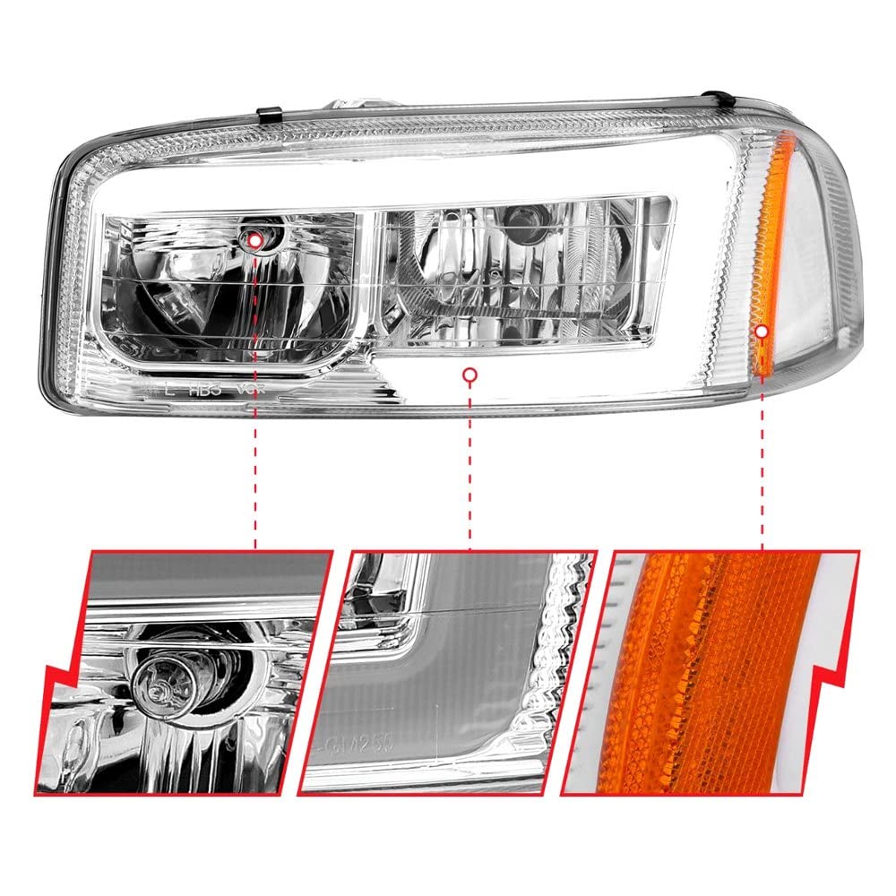 99-17 GMC Sierra/Denali ANZO Headlights Chrome Amber (w/C Light Bars)
