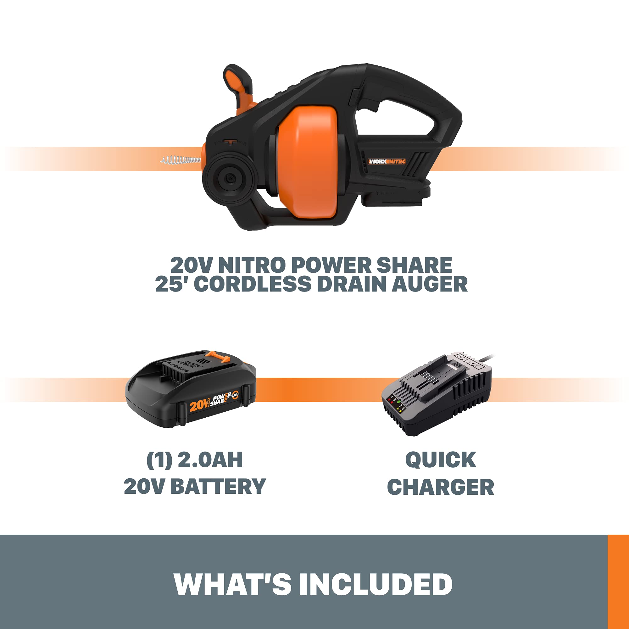 20V Worx Nitro WX891L Power Share 25 ft. Cordless Drain Auger