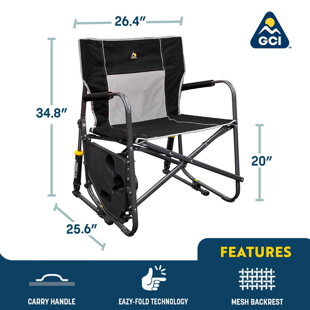 Freestyle Rocker XL GCI OUTDOOR with Side Table Camping Chair | Portable Folding Rocking Chair with Solid, Durable Armrests, Drink Holder & Comfortable Backrest — Red