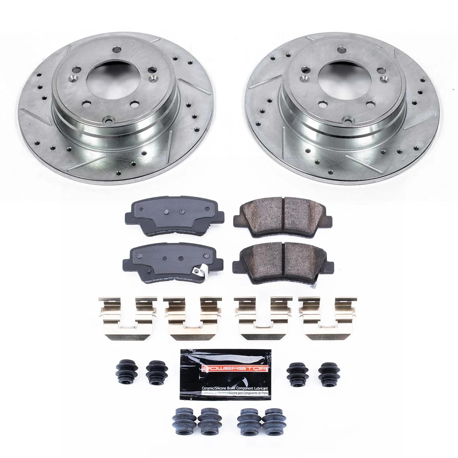 POWERSTOP Z23 Carbon-Fiber Ceramic Brake Pads and Drilled and Slotted Rotors Brake Kit For Hyundai Azera 2009-2011, Hyundai Sonata 2009-2010 [Vehicle Specific]