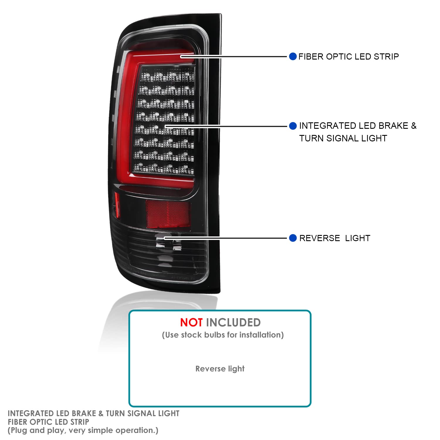 Jet Black LED Tail Lights SPEC-D TUNING w/Red LED Light Bar Compatible with 2007-2013 GMC Sierra 1500, 2007-2014 GMC Sierra 2500HD/3500HD, Left + Right Pair Assembly
