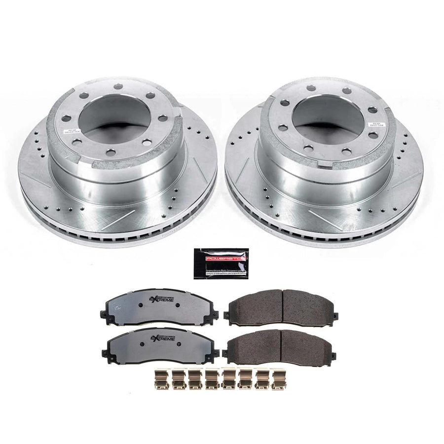 Power Stop Brake Kit For 2013 2014 2015 2016-2022 F-250 F-350 Ford Super Duty Single Rear Wheel Rear Z36 Truck & Tow Carbon Fiber Ceramic Brake Pads and Drilled and Slotted Brake Rotors K6407-36