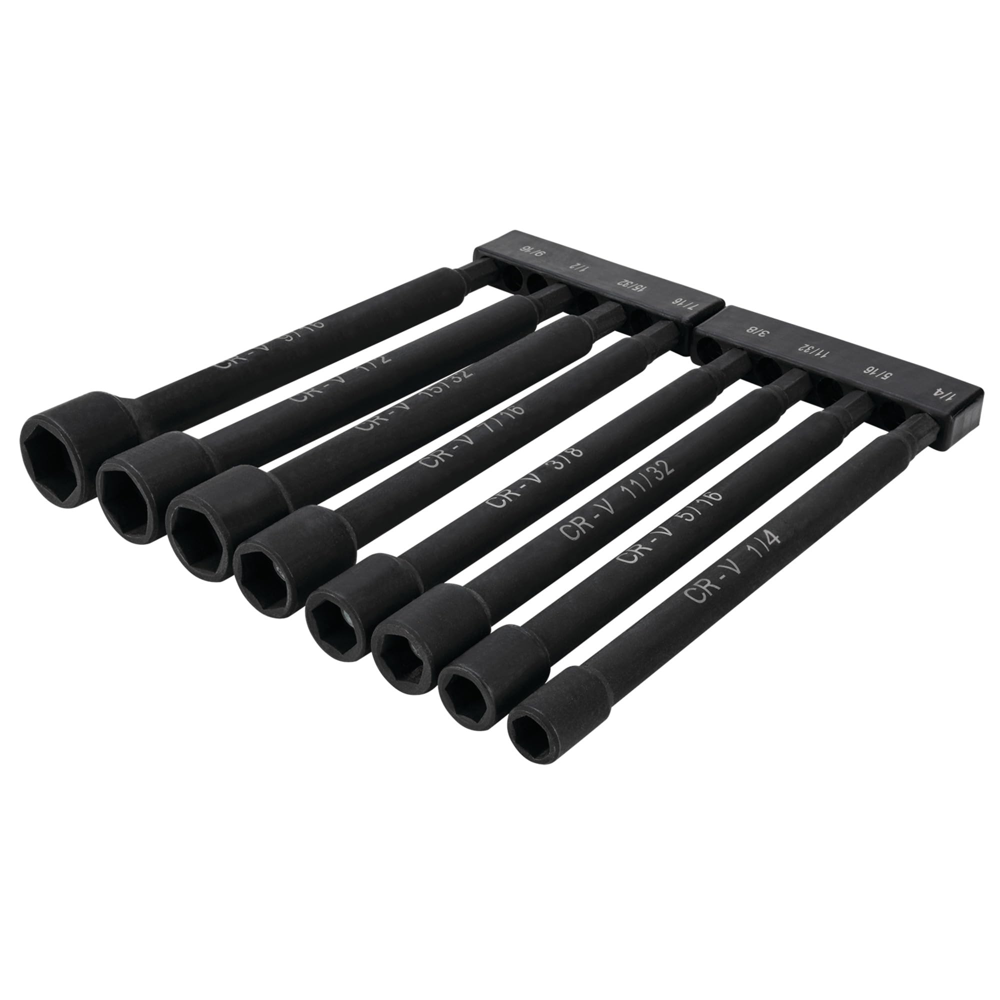 W9064 Performance Tool 9 Pc. SAE Magnetic Nut Driver Bit Set, Chrome Vanadium Steel, Black Phosphate Coating, 1/4-in. Drive, Includes Storage Rail