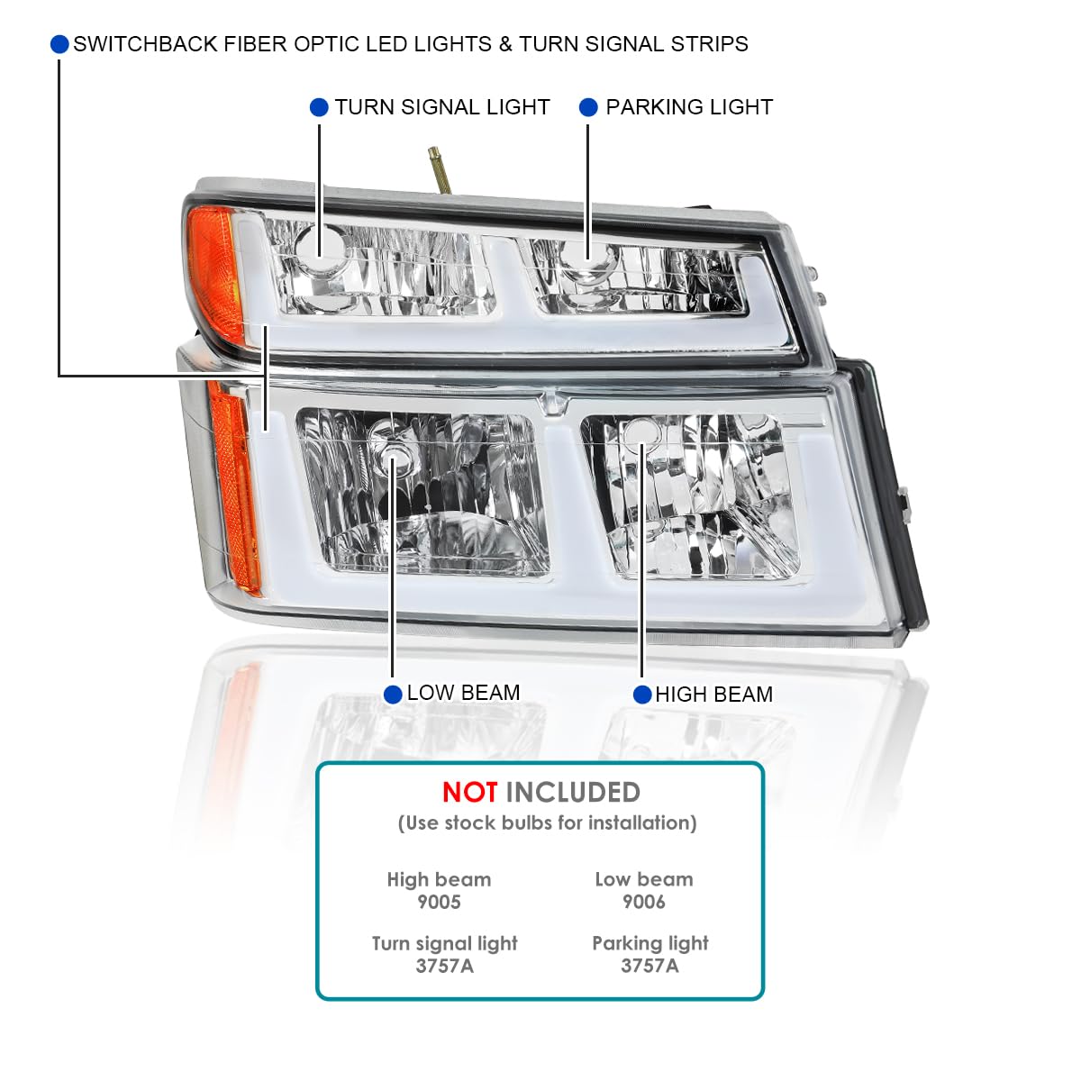 Chrome LED Strip Headlights SPEC-D TUNING w/Switchback Compatible with 2004-2012 Chevy Colorado, 2004-2012 GMC Canyon, 2006-2008 ISUZU I-Series