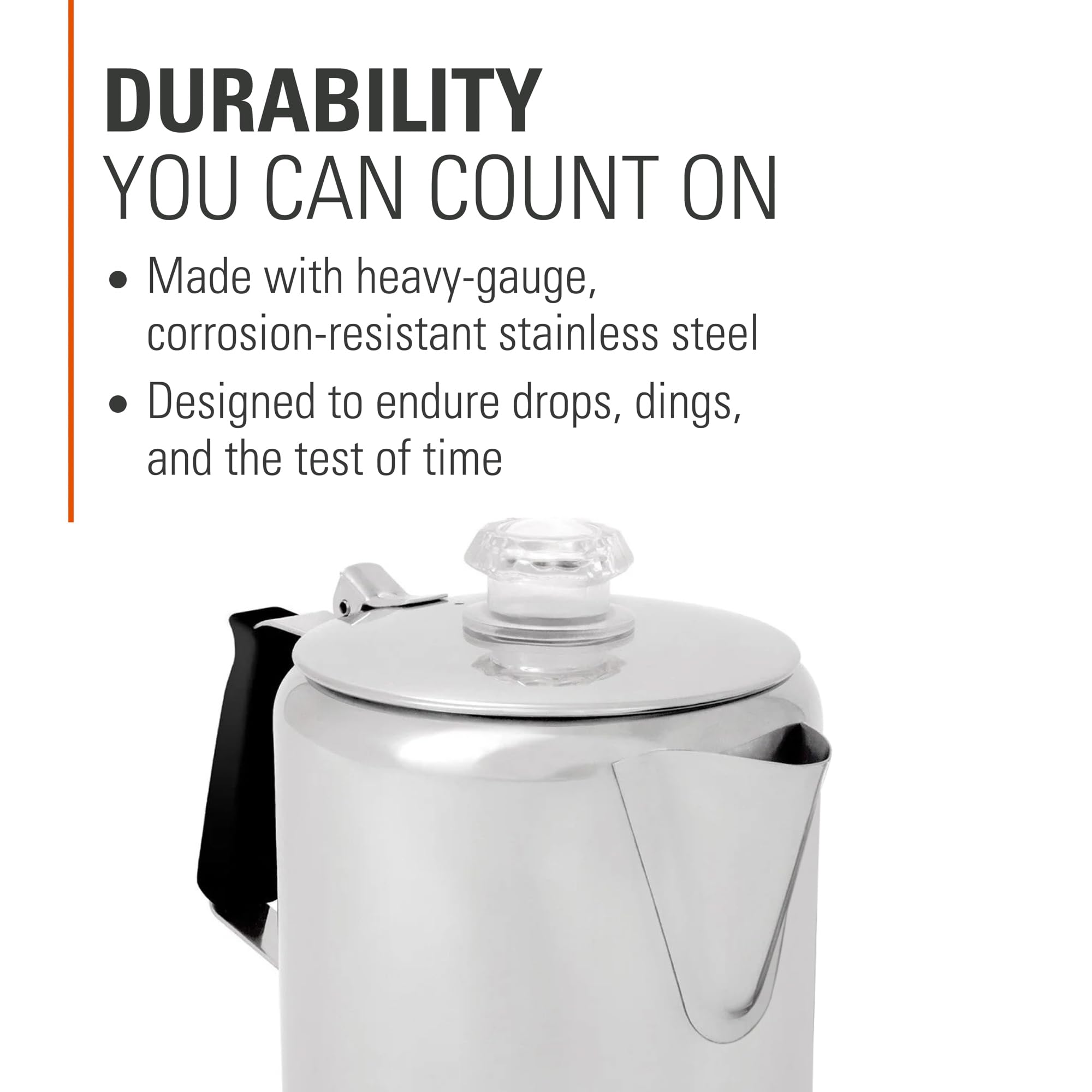 GSI Outdoors Glacier Stainless Steel Percolator Coffee Pot I with Silicone Handle for Camping, Backpacking, Travel, RV & Hunting - Stove Safe - 6 Cup