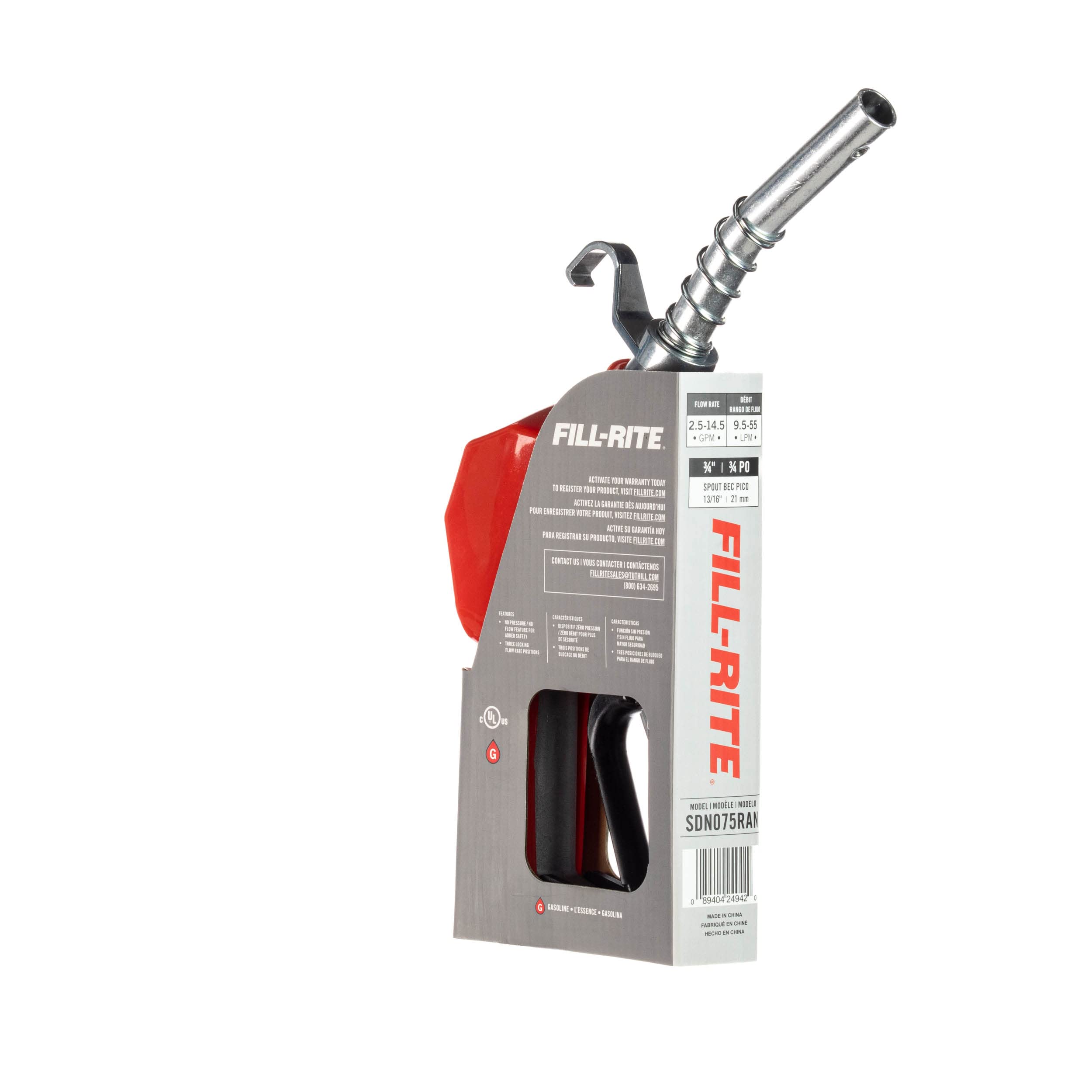 Fill-Rite ¾" SDN075RAN 3 to 15 GPM Automatic Standard Duty Fuel Transfer Nozzle, Red - For Gasoline, Diesel, Biodiesel up to B20, E15 & Kerosene