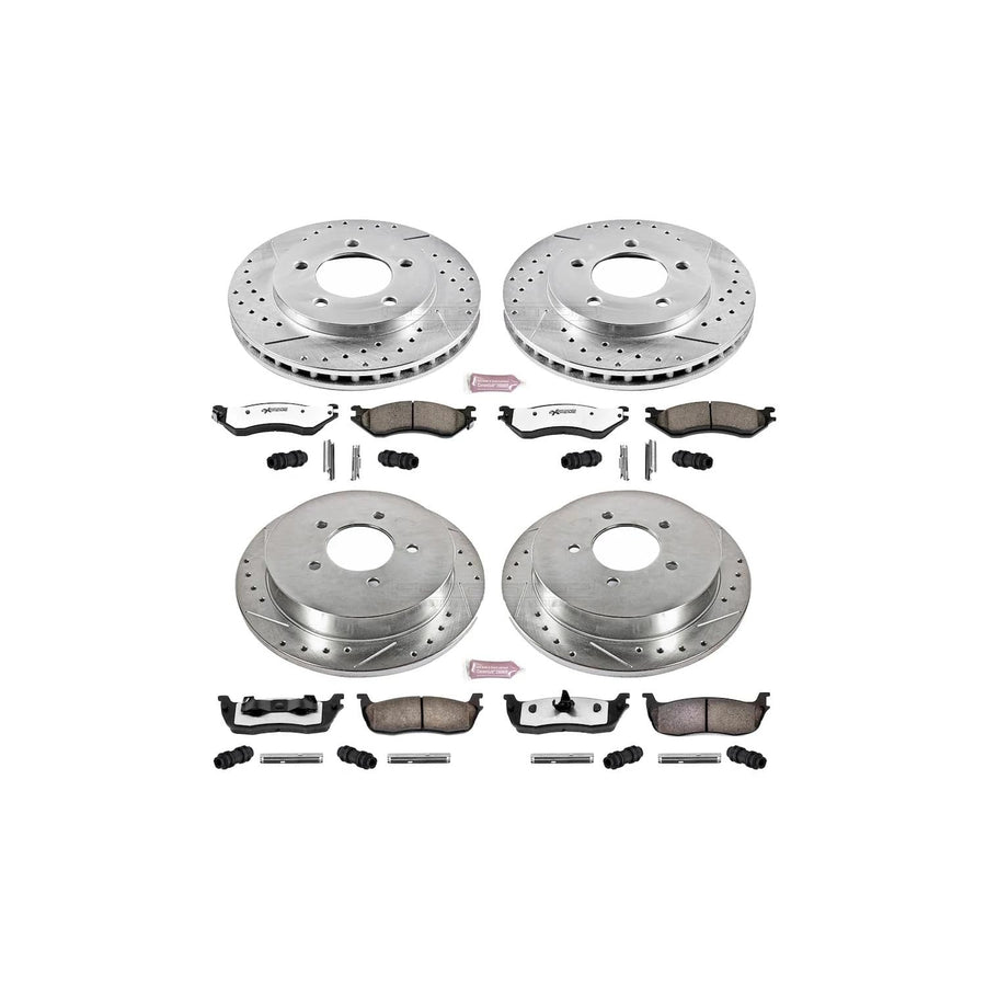 Power Stop Brake Kit Front and Rear For 1997 1998 1999 2000 Ford Expedition - Truck & Tow Carbon Fiber Ceramic Pads & Drilled and Slotted Rotors Replacement, K1870-36