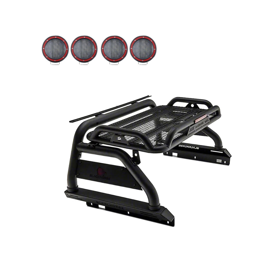 Atlas Roll Bar Black Incl. Set of 5.3" Dia.Led Lights w/Red Trim Rings Compatible with 2019-2022 Ford Ranger-ATRB8BK-PLFR