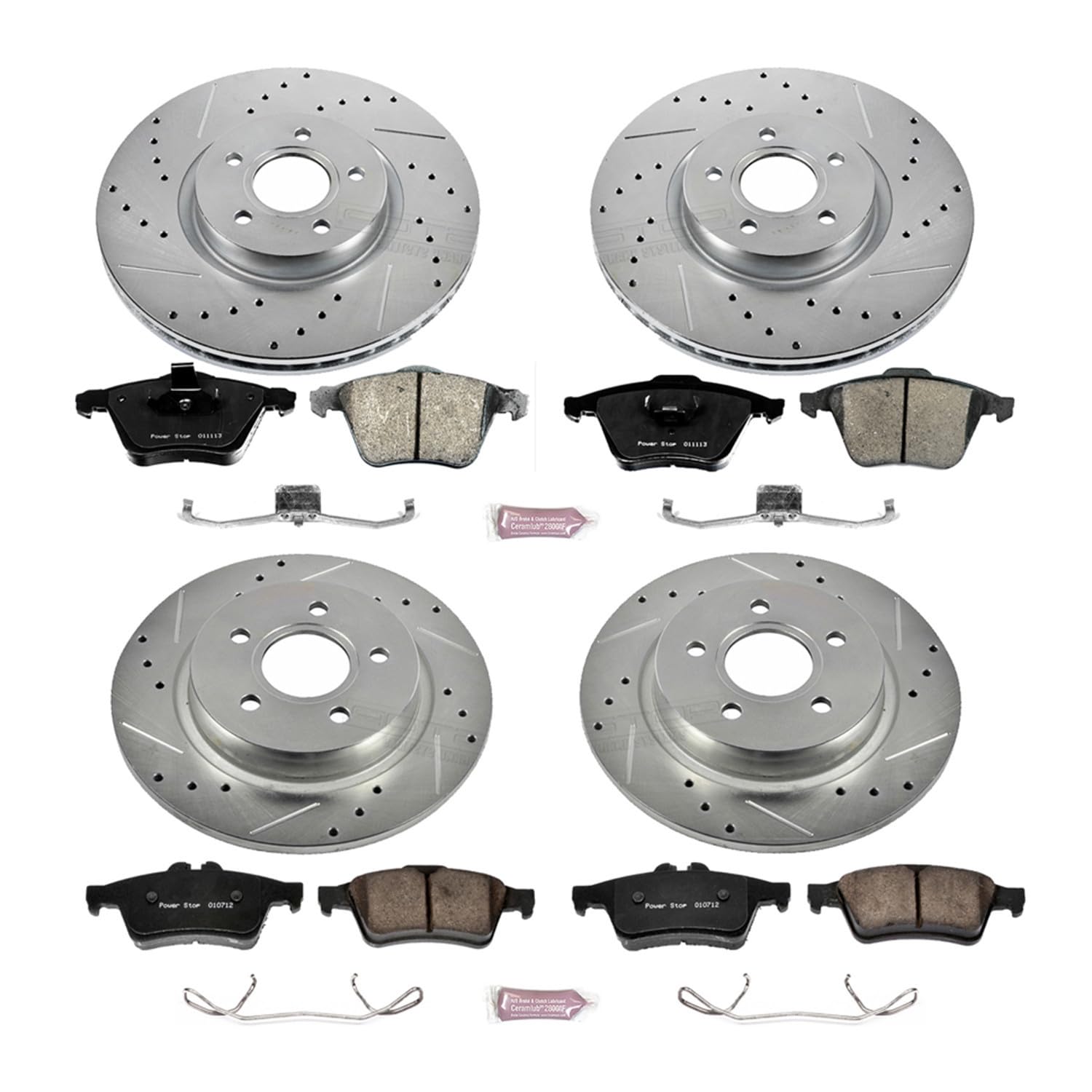 Power Stop K5469 Z23 Carbon Fiber Brake Pads with Front and Rear Drilled & Slotted Brake Rotors Kit