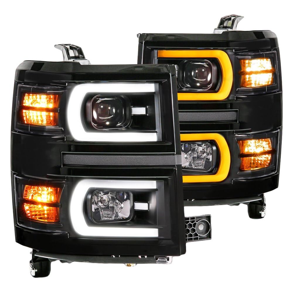 Chevy Silverado 1500 Anzo 14-15 Black Dual Switchback+Sequential LED Tube Sq. Projector Headlights