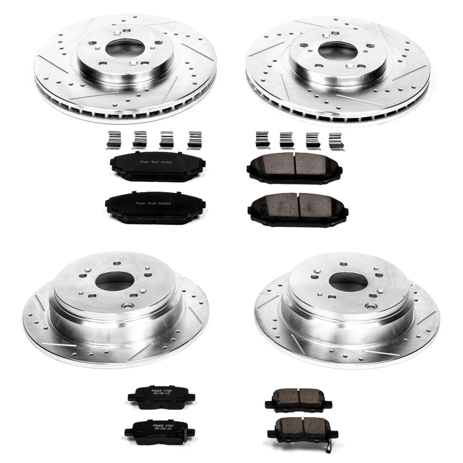 Power Stop K4459 Z23 Carbon Fiber Brake Pads Front and Rear with Drilled & Slotted Brake Rotors Kit For Honda Odyssey 2002-2004 [Model Specific]