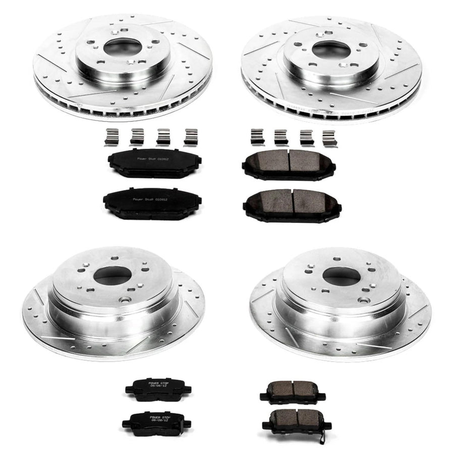 Power Stop K4459 Z23 Carbon Fiber Brake Pads Front and Rear with Drilled & Slotted Brake Rotors Kit For Honda Odyssey 2002-2004 [Model Specific]
