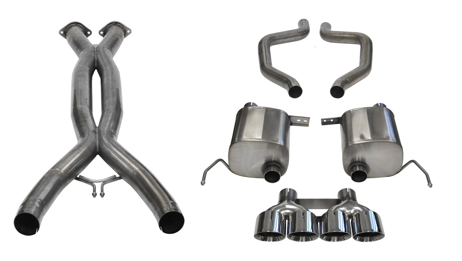 Xtreme Cat-Back Exhaust System Corsa Performance 14766CB Dual Rear Exit Incl. 3 in. X Pipe 2.75 in. Over Axle Pipe Mufflers/Clamps/Quad 4.5 in. Polished Tips