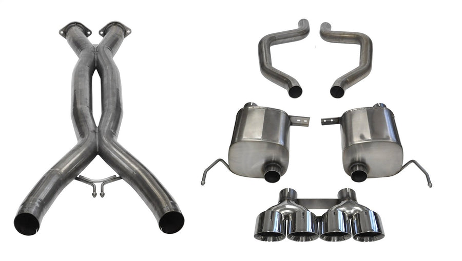 Xtreme Cat-Back Exhaust System Corsa Performance 14766CB Dual Rear Exit Incl. 3 in. X Pipe 2.75 in. Over Axle Pipe Mufflers/Clamps/Quad 4.5 in. Polished Tips
