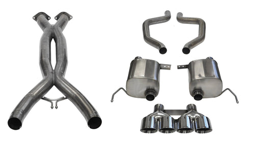 Xtreme Cat-Back Exhaust System Corsa Performance 14766CB Dual Rear Exit Incl. 3 in. X Pipe 2.75 in. Over Axle Pipe Mufflers/Clamps/Quad 4.5 in. Polished Tips