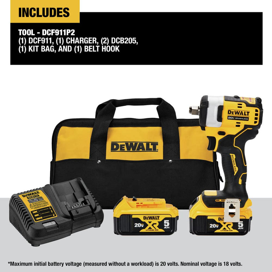 20V MAX* DEWALT DCF911P2 1/2 in. Cordless Impact Wrench with Hog Ring Anvil Kit