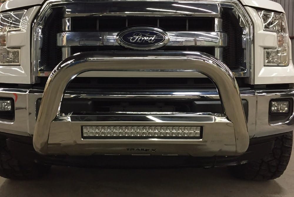 B1604S TrailFX Truck Bull Bar Fits Chevrolet Colorado 2015-2022 Silver 3.5 Inch Polished Stainless Steel Bull Bar with Mounting Hardware and Skid Plate, Light Mount Ready