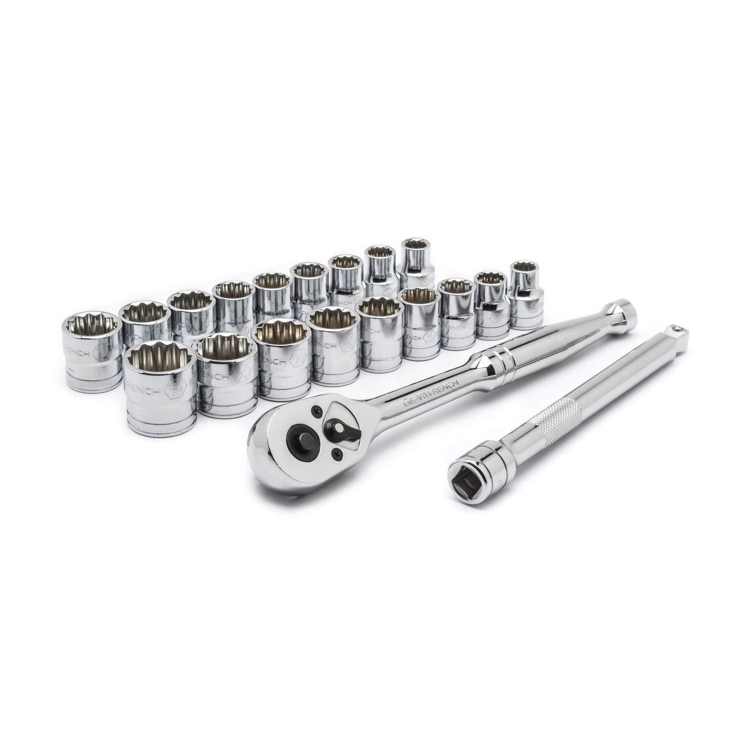 GEARWRENCH 20 Pc. 12 Pt. SAE/Metric Mechanics Tool Set - 8801A, Black