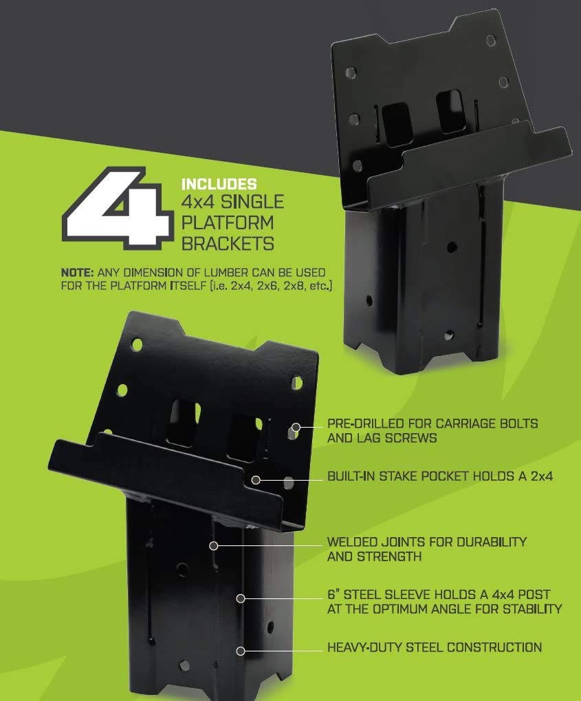 HME Multi-Use Platform Brackets High-Strength Durable Welded Construction 4 Pack - For Use With Hunting Blinds, Play Sets, Tree Houses