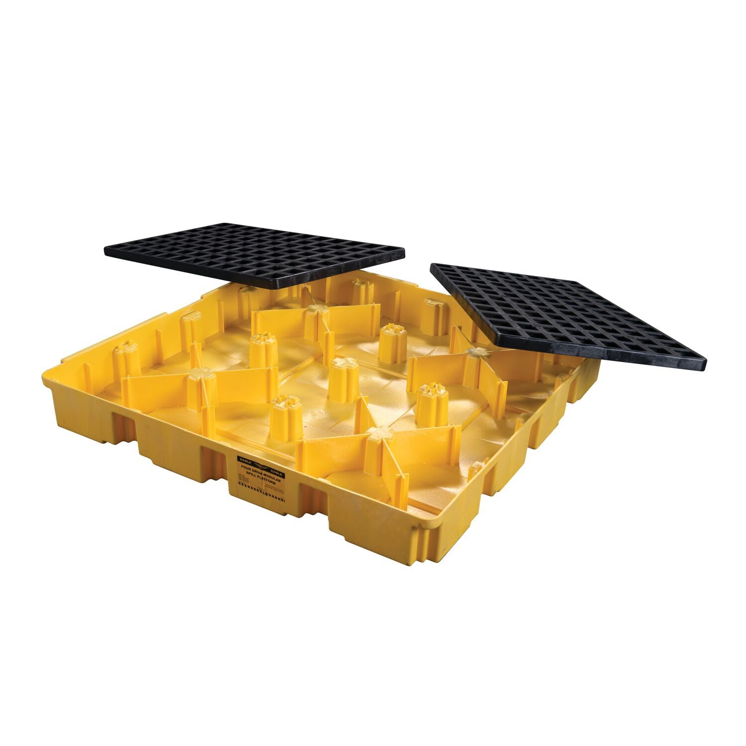 4 Drum Eagle Square Spill Platform with Forklift Pockets, 51.5"x51.5"x6.5", 60.5 Gallon Sump, 10,000 lbs. Load Capacity Containment Tray, Made in USA, Yellow, 1635