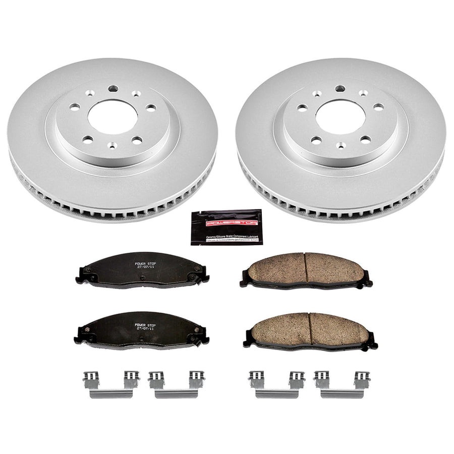 Power Stop Coated Brake Rotor CRK1419 & Ceramic Brake Pads- front For Cadillac CTS 2003-2007 [Model Specific]
