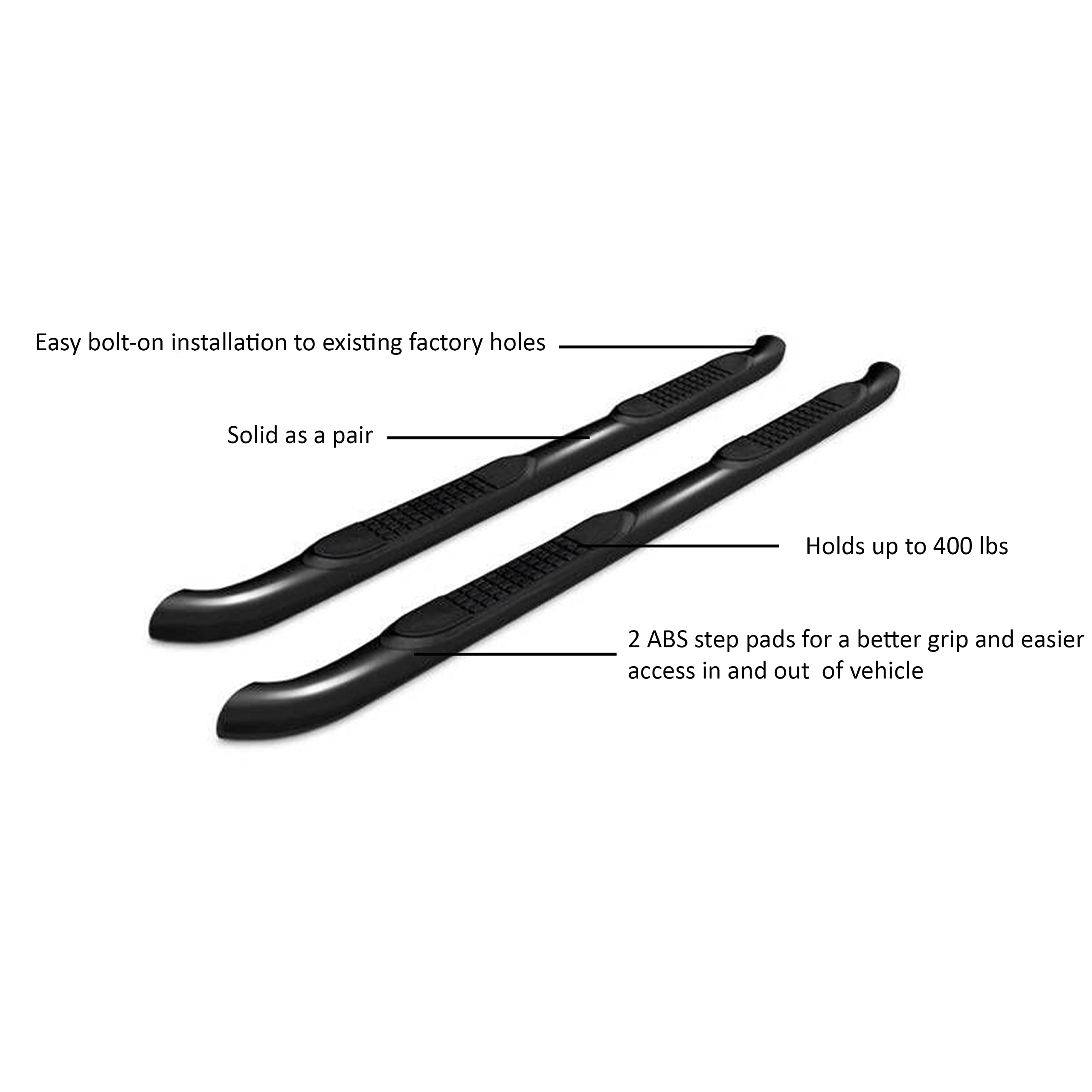 3in Black Horse Off Road Side Steps Compatible with 2014-2023 Jeep Cherokee-9JPCEA