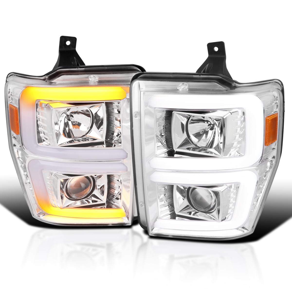 Chrome Sequential Switchback Projector Headlights SPEC-D TUNING Compatible with 2008-2010 Ford F-250, F-350, F-450