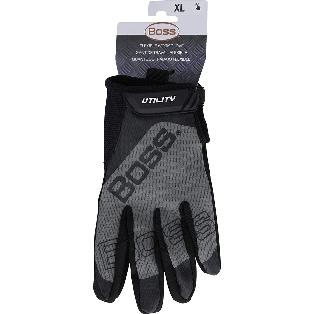 Boss Men's Microfiber Synthetic with Silicone Grip Safety Work Gloves, Mesh Back, Non-slip Grip, Touchscreen, High Dexterity, Gray/Black, Large, (120-MG1220T/L)