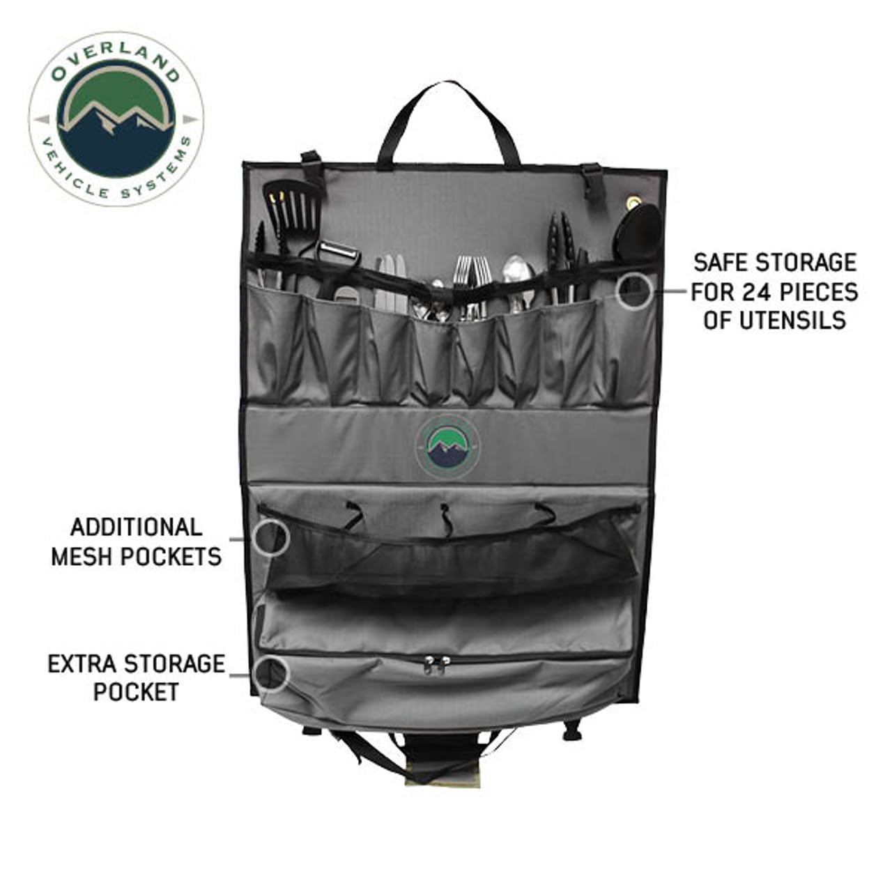 Overland Kitchen Kit - Overland Vehicle Systems - 24 Piece Cooking and Utensil Kit, Hanging Carrying Case - Premium Polycotton Ripstop Material - for Camping, Picnics, and Outdoor Adventures
