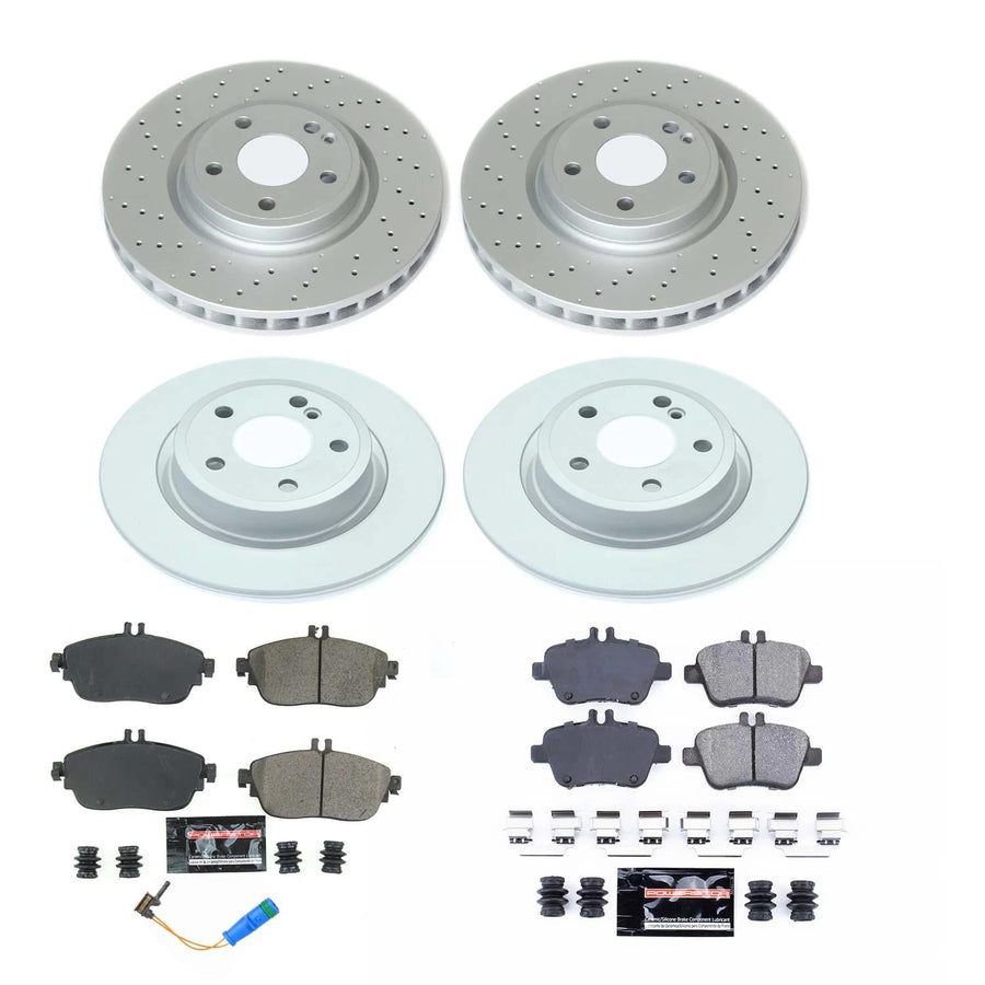 Power Stop Z17 Coated Rotor Kit CRK8262 Front and Rear, Ceramic Brake Pads For INFINITI QX30 2017-2019, Mercedes-Benz GLA250 2015-2020 [Model Specific]