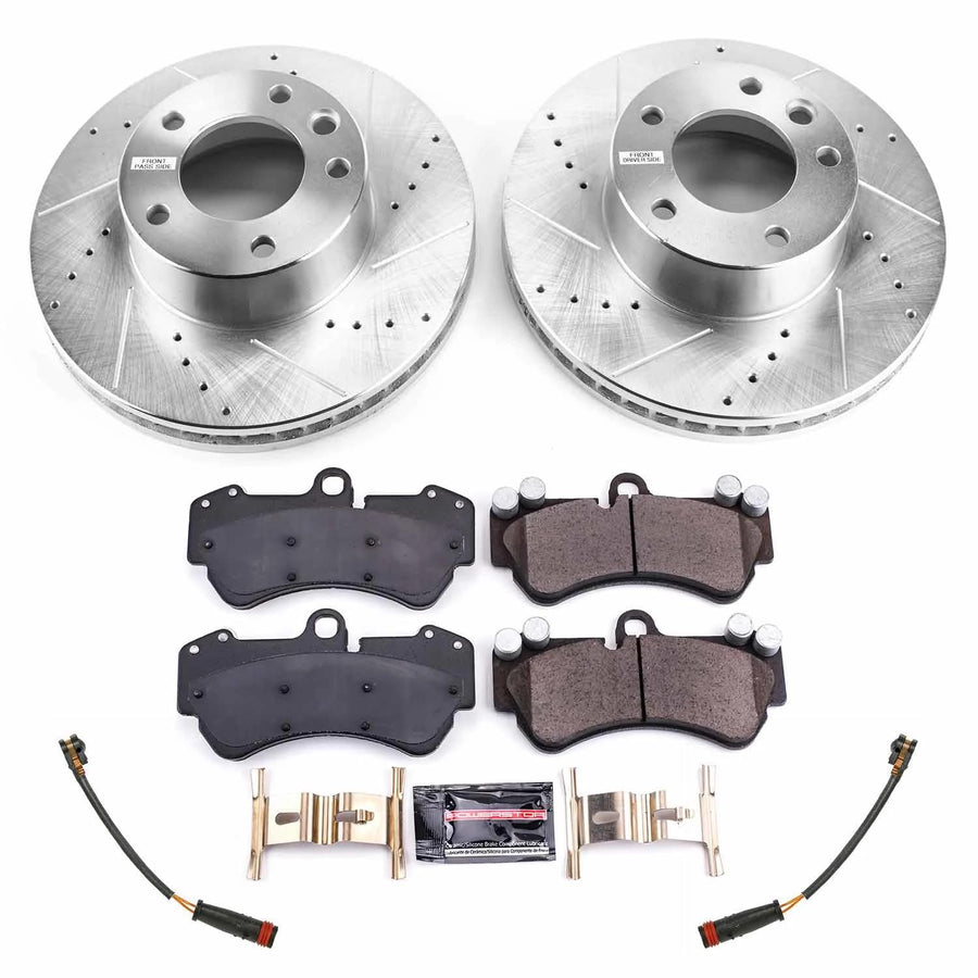 Z23 Power Stop K8475 Brake Pads with Drilled & Slotted Brake Rotors Kit For Mercedes-Benz G550 4x4 2017-2018 [Model Specific]