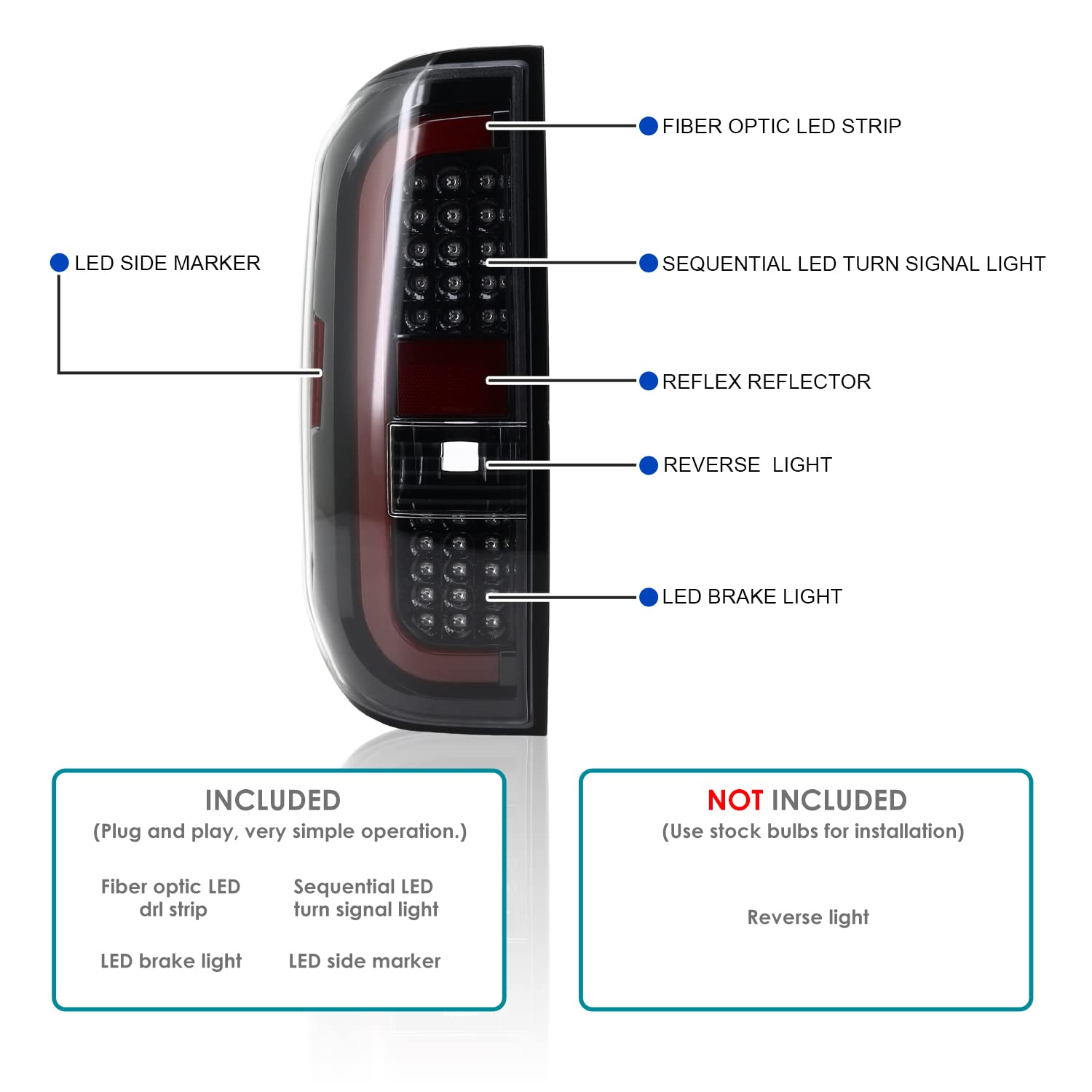 Spec-D Tuning Clear Lens Jet Black Housing Red Sequential LED Bar Tail Lights Compatible with 2014-2021 Toyota Tundra Left + Right Pair Assembly