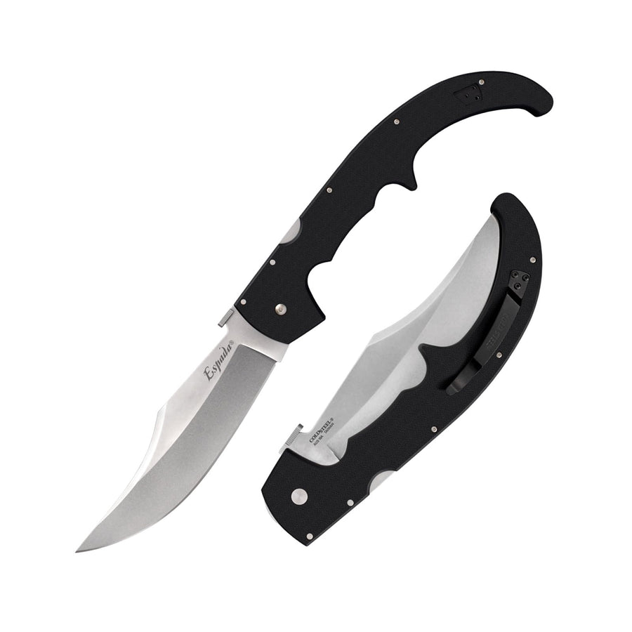 G-10 Cold Steel Folding Knife, X-Large Espada, 7 1/2" stonewashed Blade, Ambidextrous Stainless Pocket/Belt Clip