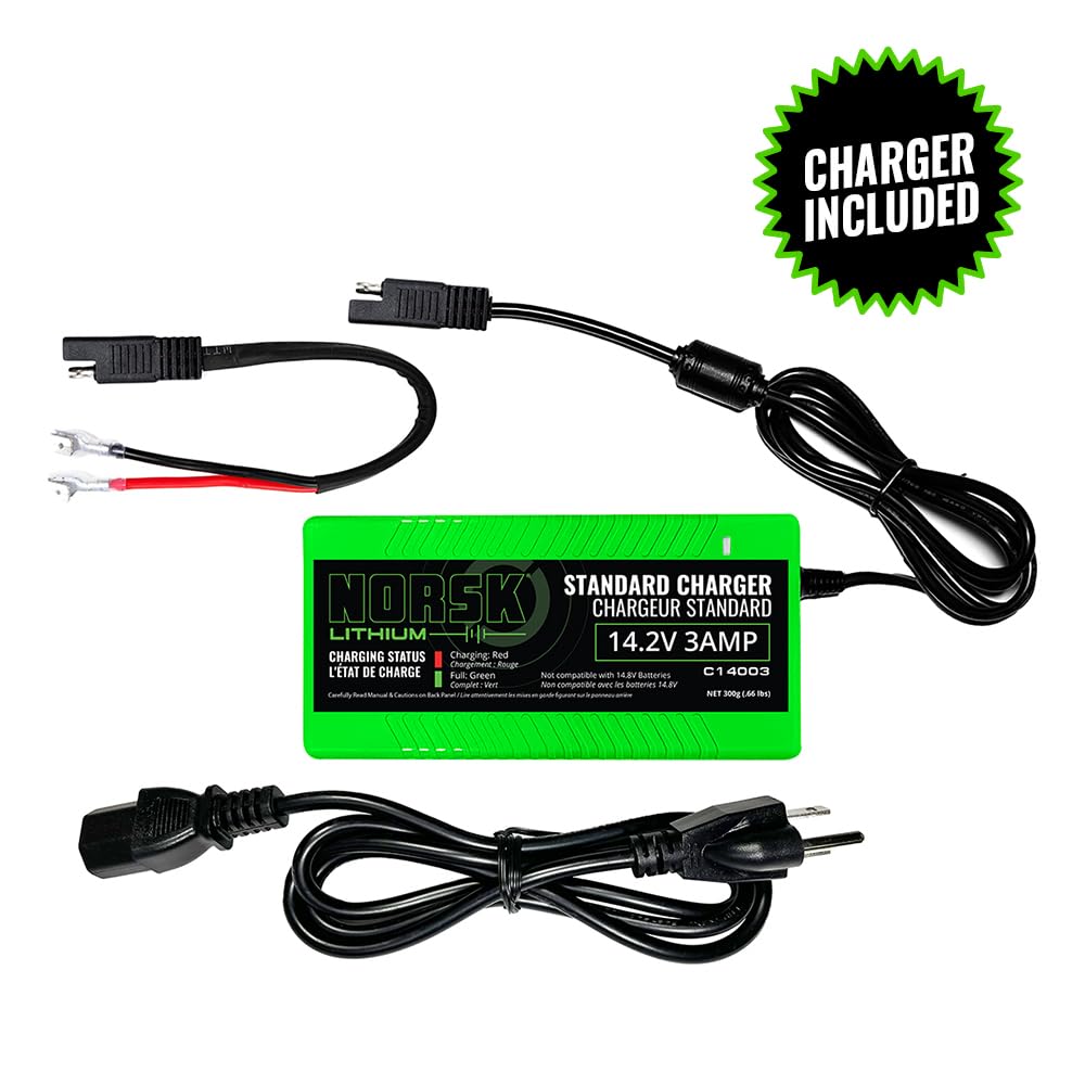 12.8V Norsk Lithium 10Ah Lithium Battery with Charger | Drop in Replacement for standard SLA Batteries | Built in BMS | 2000+ Cycles | LiFePO4 | IP67 Waterproof