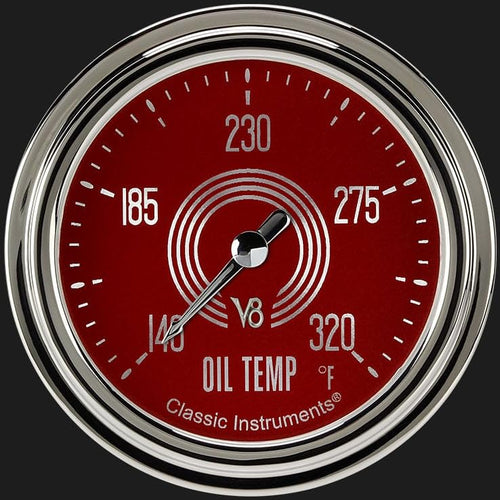 V8 Red Steelie Classic Instruments V8RS328SLC 2 5/8" Oil Temperature Gauge