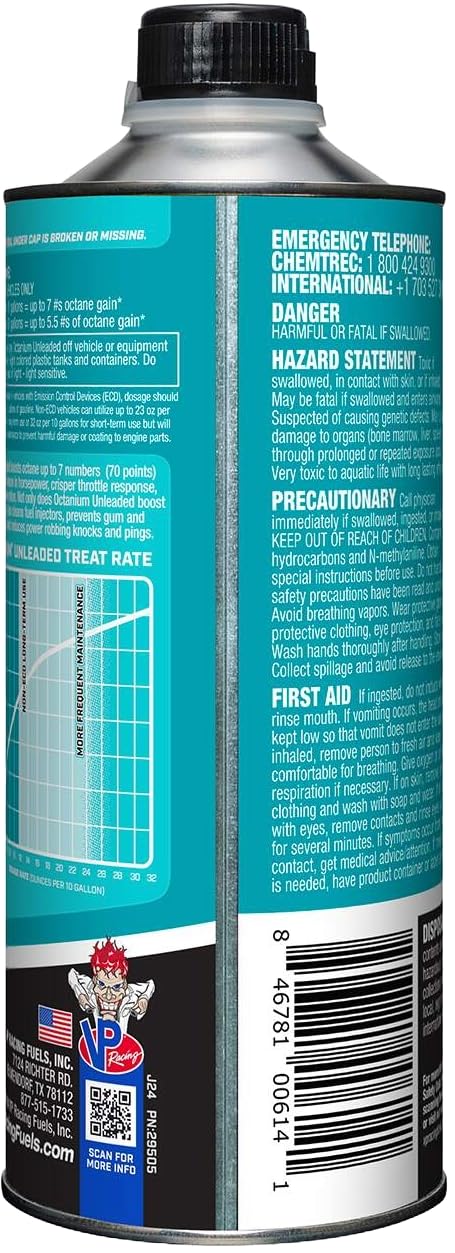 Octanium Unleaded 29505, VP Racing Octane Booster - Quart