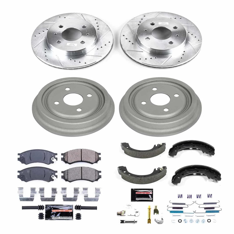 Power Stop K15126DK Z23 Carbon Fiber Brake Pads Front and Rear with Drilled & Slotted Brake Drums Kit For SC, SC1, SC2, SL, SL1, SL2, SW1, SW2 [Model Specific]