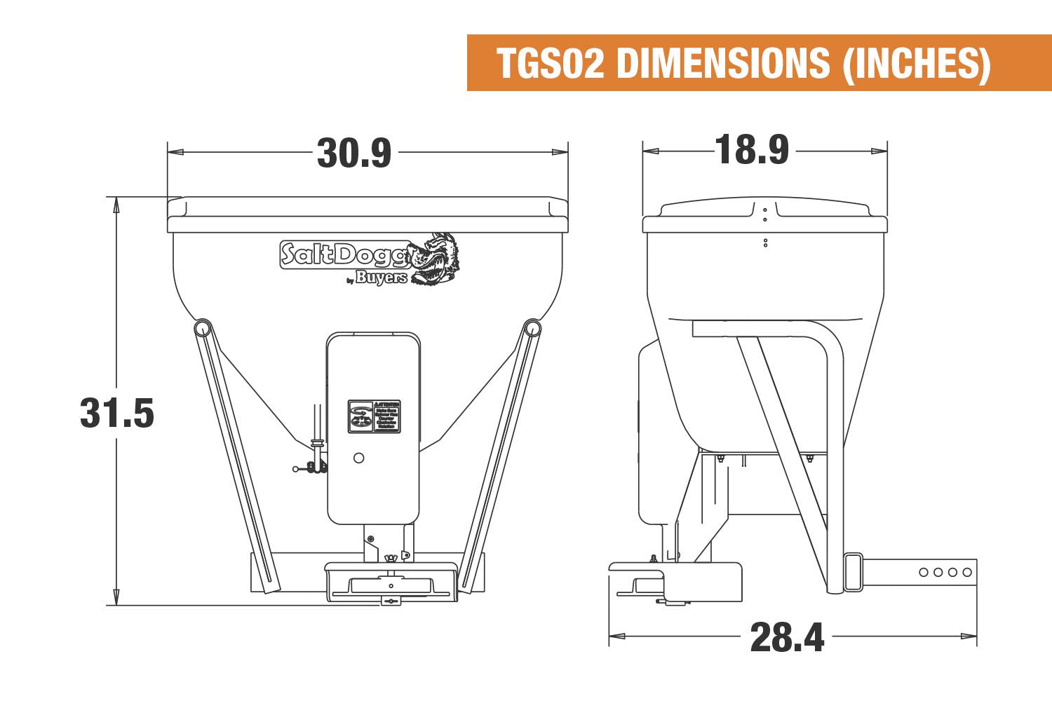 SaltDogg Buyers Products TGS02 Tailgate Salt Spreader, Made In The USA, 4.0 cu ft/300lbs Capacity, Horizontal Auger Feed, Salt Spreader For Residential & Light Commercial Work