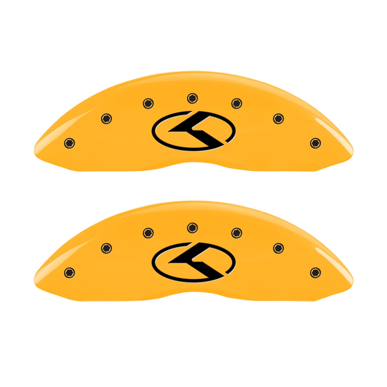 Caliper Covers MGP 21183SCRKYL, Set of 4 (Yellow Engraved Front and Rear: Circle K/Kia Powder Coat Finish Black Characters)