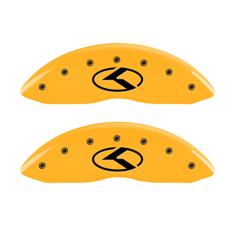 Caliper Covers MGP 21183SCRKYL, Set of 4 (Yellow Engraved Front and Rear: Circle K/Kia Powder Coat Finish Black Characters)