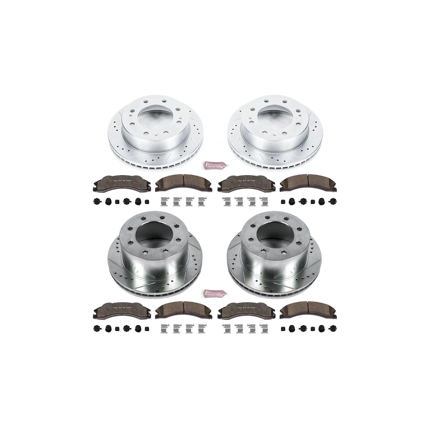 Power Stop Brake Kit Front and Rear For 2011 Chevrolet Silverado 3500 HD 2011 GMC Sierra 3500 HD - Truck & Tow Carbon Fiber Ceramic Pads & Drilled and Slotted Rotors Replacement, K5560-36