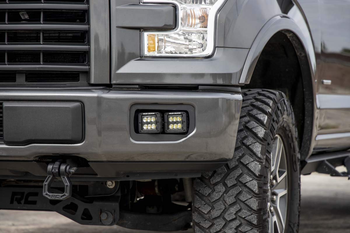 Rough Country 2" SAE Quad LED Fog Light Kit for Ford F150 (2015-2017) - (4) 2-in SAE LED Cubes