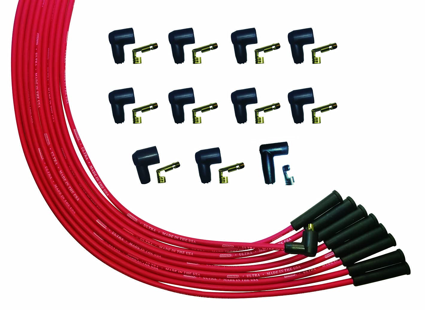 Moroso Ultra Series Red V8 Universal Spark Plug Wires, Straight Plug Ends, Non HEI Distributor
