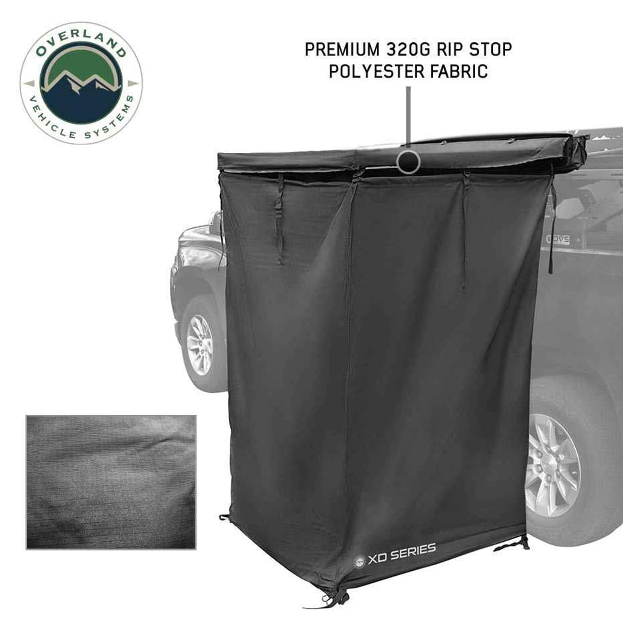Overland Vehicle Systems Nomadic XD 90 Degree Pivot Shower Awning - Quick Deploying w/Light Strip & Black Out