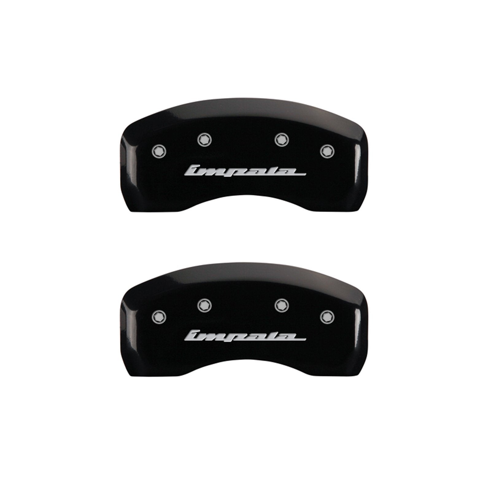MGP Caliper Covers 'IMPALA' 14006SIMPBK Engraved Caliper Cover with Black Powder Coat Finish and Silver Characters, (Set of 4)