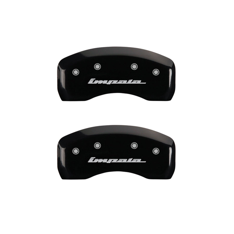 MGP Caliper Covers 'IMPALA' 14006SIMPBK Engraved Caliper Cover with Black Powder Coat Finish and Silver Characters, (Set of 4)
