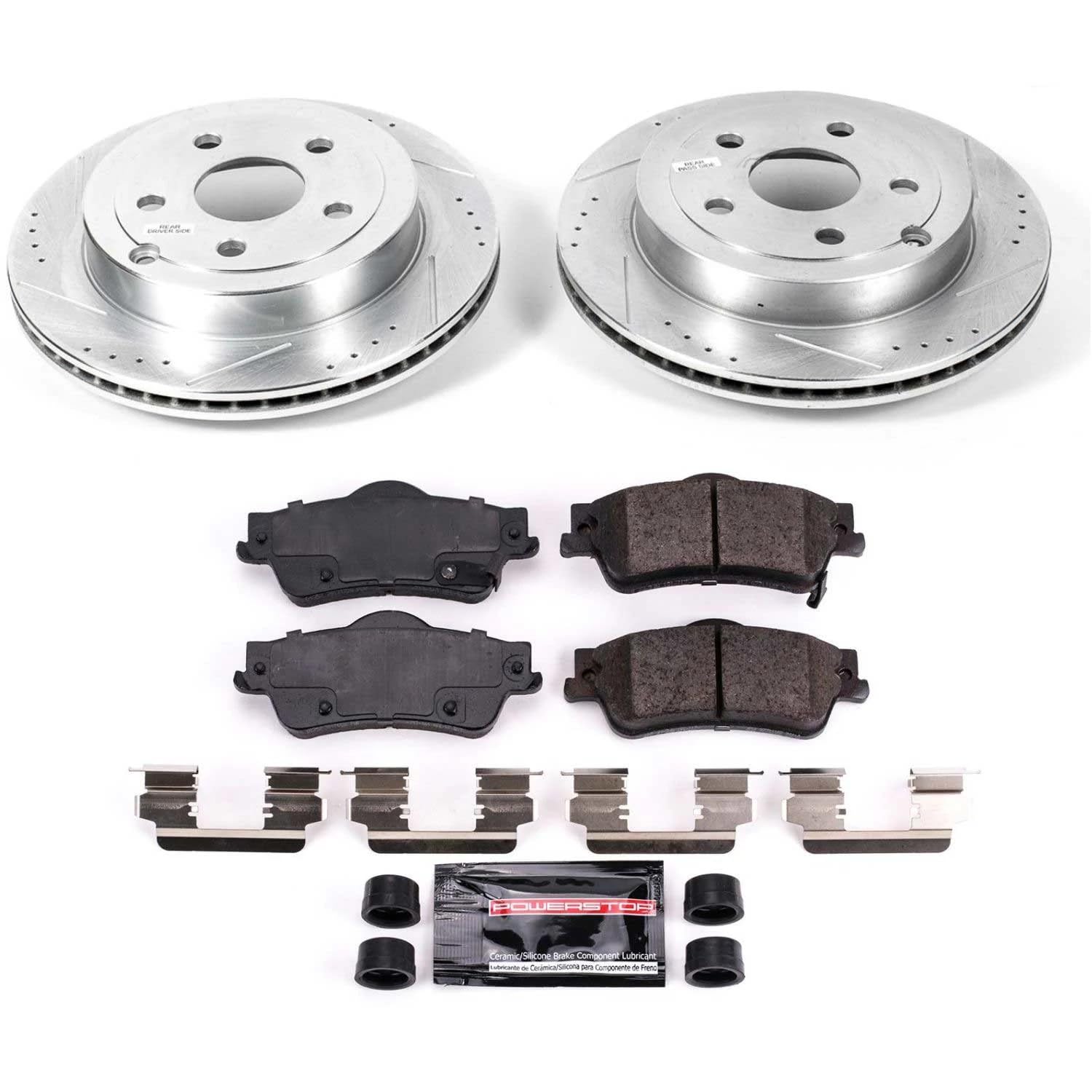 Power Stop K5525 Z23 Rear Carbon Fiber Brake Pads with Drilled & Slotted Brake Rotors Kit For Pontiac G8 2008-2009 [Vehicle Specific]