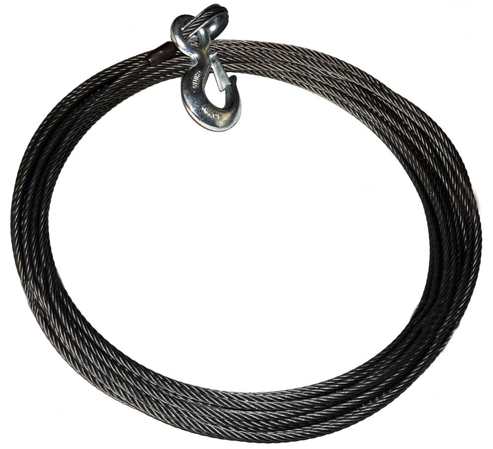 27569 WARN Winch Accessory: EIPS Industrial Grade Steel Cable Wire Rope with Hook, 3/8" Diameter x 100' Length
