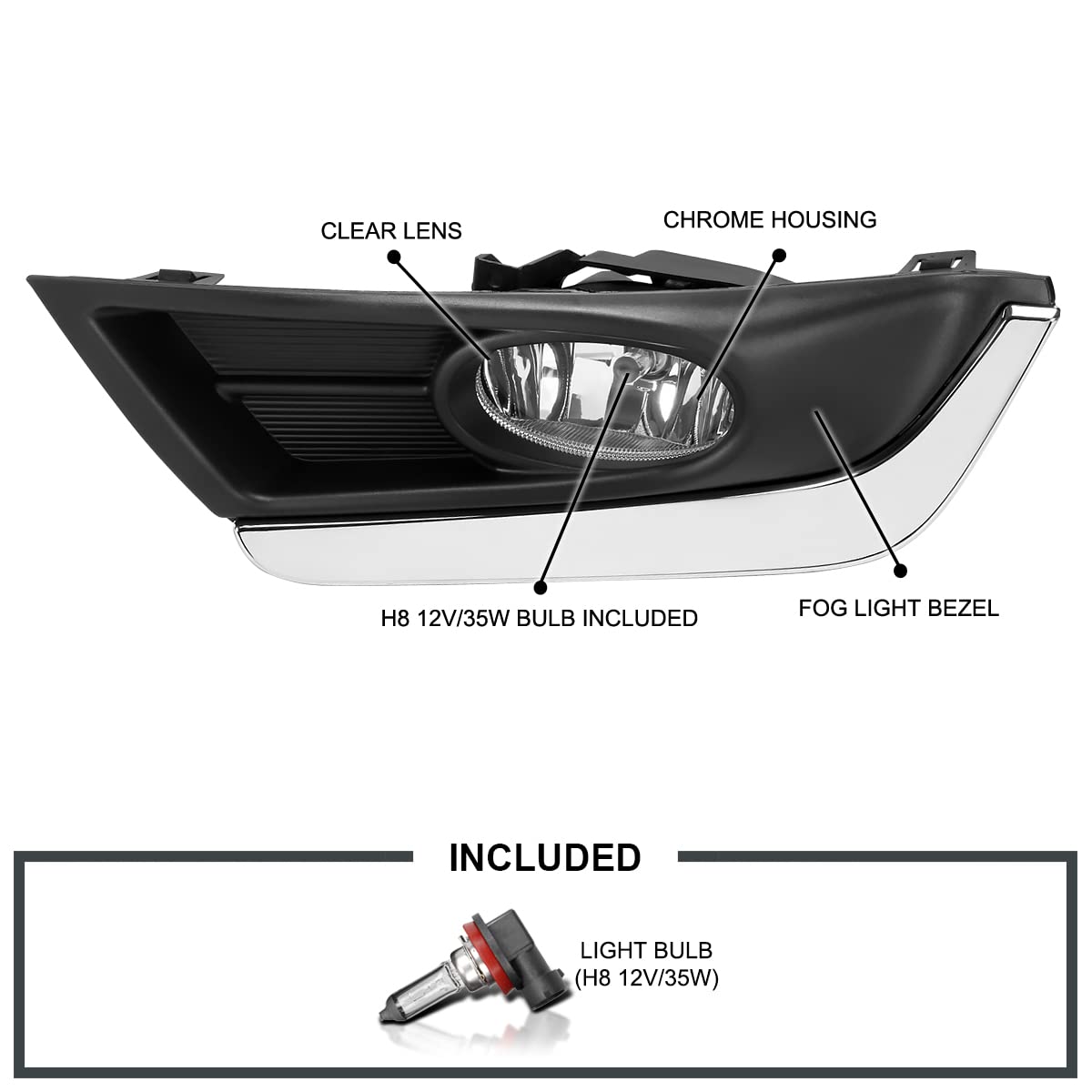 Fog Lights SPEC-D TUNING + H8 Bulbs + Switch Compatible with 2017-2018 Honda CR-V, L+R Pair Assembly