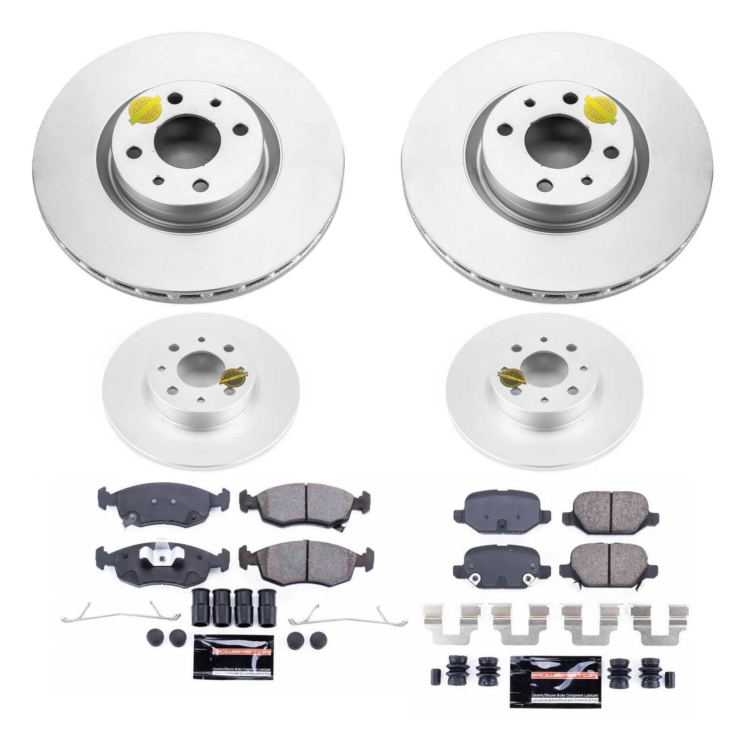 Power Stop CRK7245 Coated Rotor Brake Kit-Front and Rear Coated Rotors and Carbon-Fiber Ceramic Brake Pads For Fiat 500 2013-2019 [Model Specific]